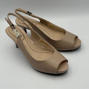 LifeStride Teller Slingback Heels Women’s 8M Nude Peep Toe Comfort Dress